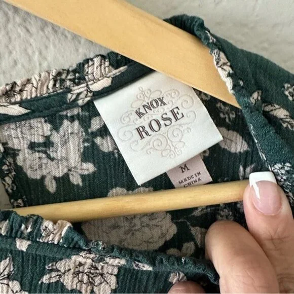 Knox Rose Green Ruffled Tiered Sundress floral-printed babydoll Sz Medium - Picture 7 of 8